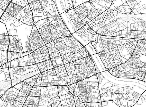 よく組織された分離された層とワルシャワの黒と白のベクトル都市地図 — ストックベクタ
