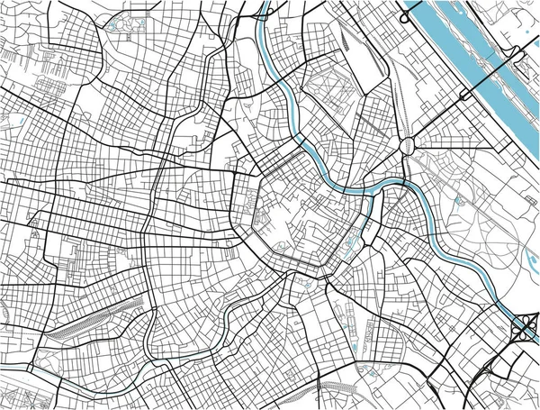 よく組織された分離された層とウィーンの黒と白のベクトル都市地図 — ストックベクタ