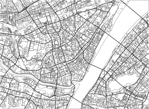 武漢の黒と白のベクトル都市地図よく組織分離された層 — ストックベクタ