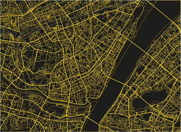 Mapa Cidade Vetorial Preto Amarelo Wuhan Com Camadas Separadas Bem — Vetor de Stock