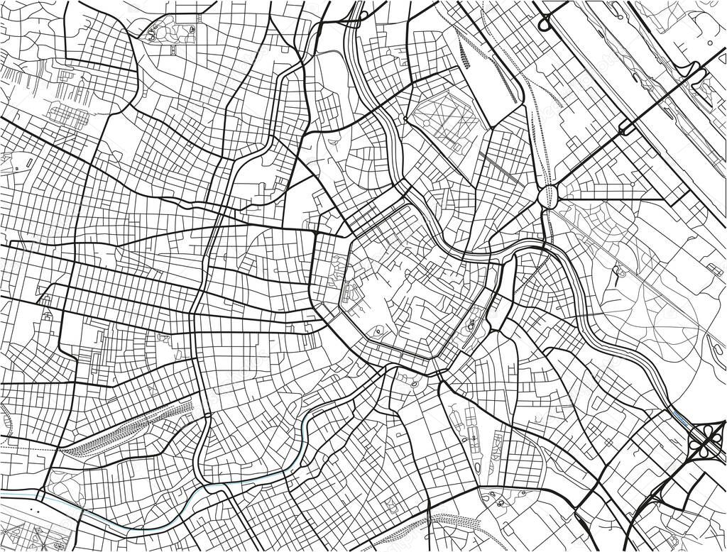 Black and white vector city map of Vienna with well organized separated layers.