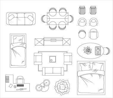 Yer planı mobilya vektör illüstrasyonunu ayarla.