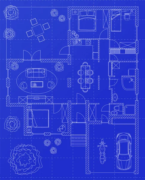 ミリの家の白の平面図スケッチ — ストックベクタ