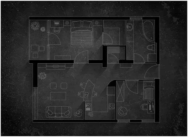房屋平面图 黑板背景 阴影下 — 图库矢量图片