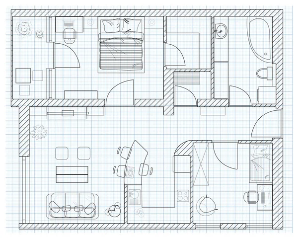 Black White Floor Plan Sketch House Millimeter Paper — Stock Vector