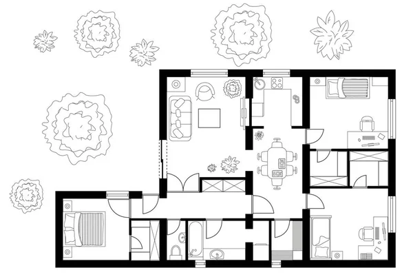 Black White Floor Plan House Royalty Free Stock Vectors
