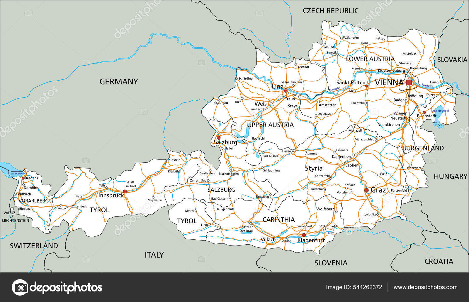 High Detailed Austria Road Map Labeling Stock Vector by ©delpieroo