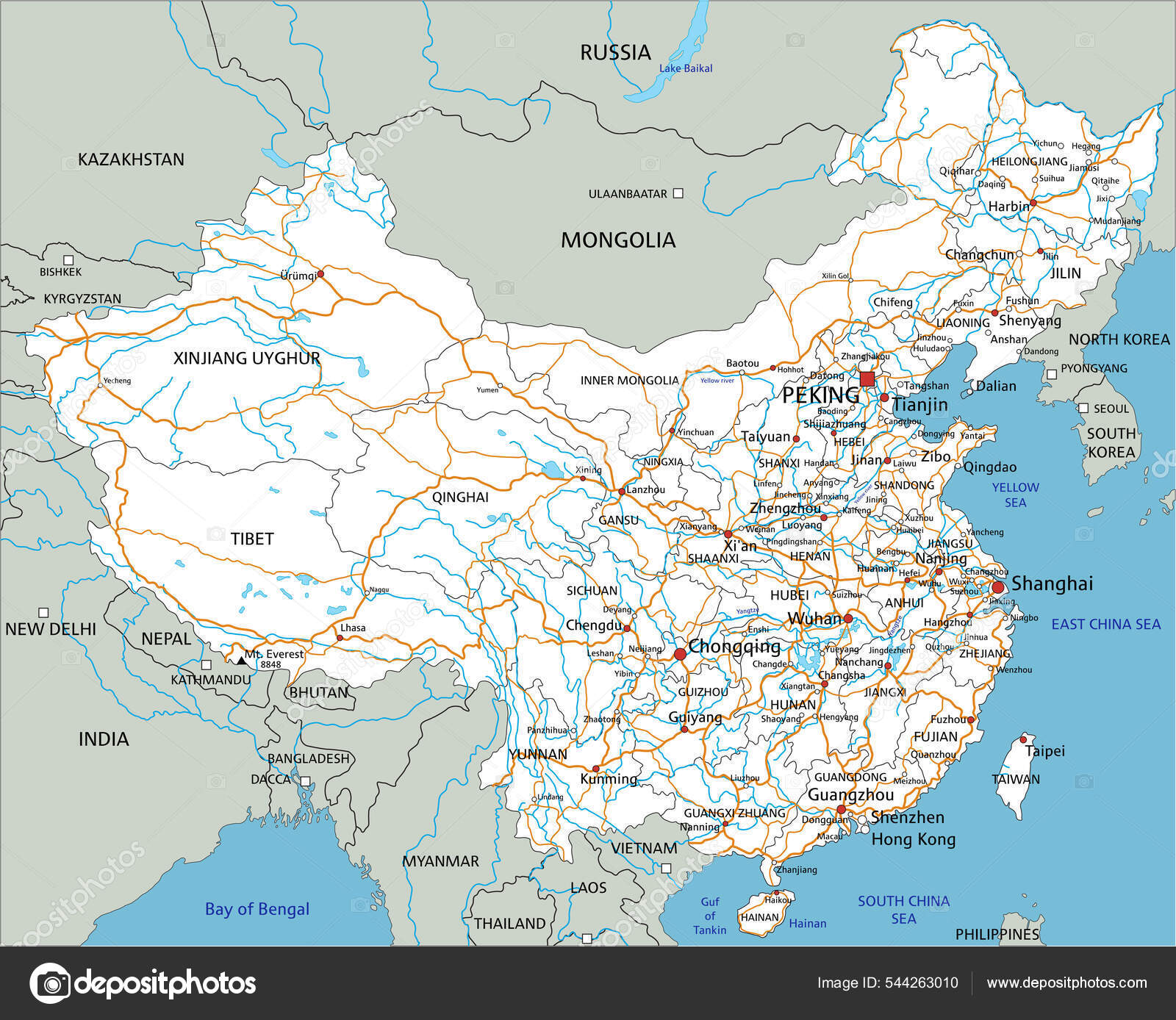 Carte Routière Détaillée Chine Avec Étiquetage image vectorielle par delpieroo © Illustration