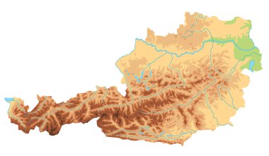 Yüksek detaylı Avusturya fiziksel haritası.