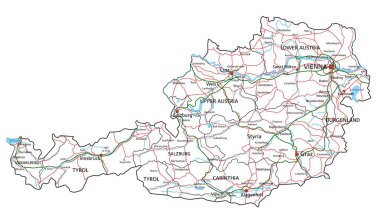 Etiketli yüksek detaylı Avusturya yol haritası.