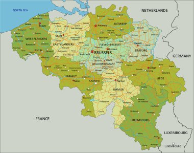 Ayrık katmanlı, son derece detaylı politik harita. Belçika.