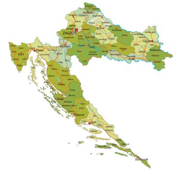 Ayrık katmanlı, son derece detaylı politik harita. Hırvatistan.