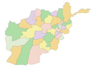 Afganistan - Son derece detaylı düzenlenebilir siyasi harita.