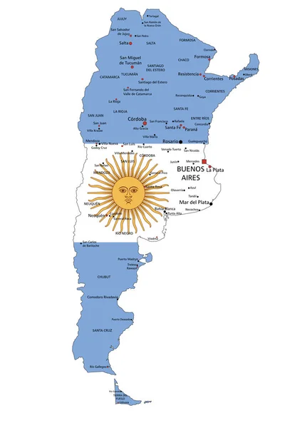 Аргентина Подробная Политическая Карта Национальным Флагом Белом Фоне — стоковый вектор