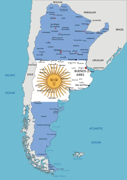 阿根廷高度详细的政治地图 国旗在白色背景上孤立 — 图库矢量图片