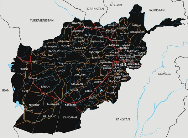 Дорожная Карта Афганистана Маркировкой — стоковый вектор