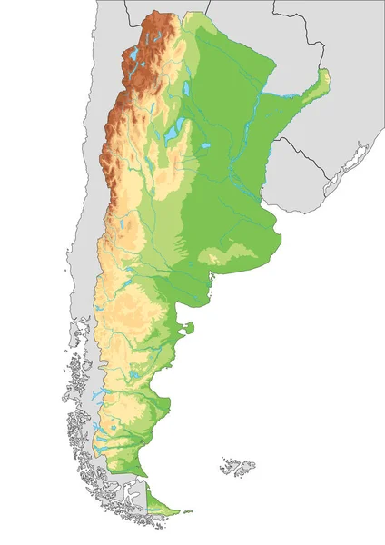 Mapa Físico Argentina Altamente Detallado — Vector de stock
