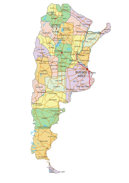 Argentina Mapa Político Editable Altamente Detallado Con Etiquetado — Archivo Imágenes Vectoriales