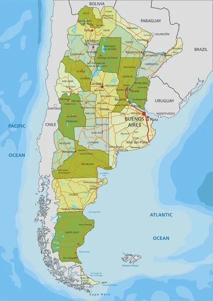 Nagyon Részletes Szerkeszthető Politikai Térkép Különálló Rétegekkel Argentína — Stock Vector