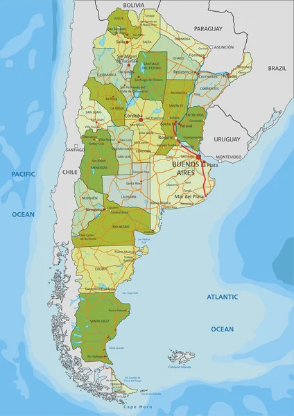 Высоко Детализированная Редактируемая Политическая Карта Разделенными Слоями Аргентина — стоковый вектор