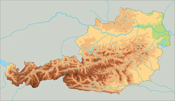 オーストリアの詳細な物理的地図 — ストックベクタ