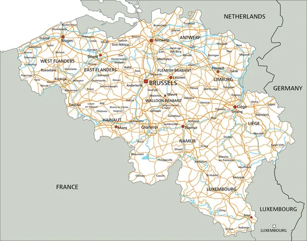 Висока Детальна Карта Бельгії Маркуванням — стоковий вектор