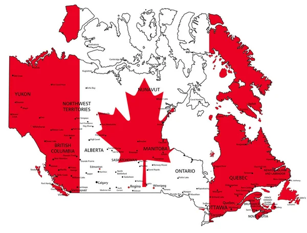 Canadá Mapa Político Altamente Detallado Con Bandera Nacional Aislada Sobre — Vector de stock