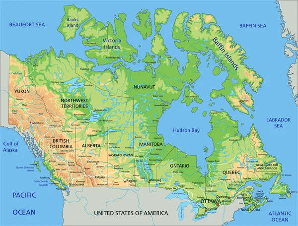 Υψηλή Λεπτομερής Καναδάς Φυσικό Χάρτη Σήμανση — Διανυσματικό Αρχείο