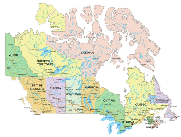 Canadá Mapa Político Editable Altamente Detallado Con Etiquetado — Vector de stock