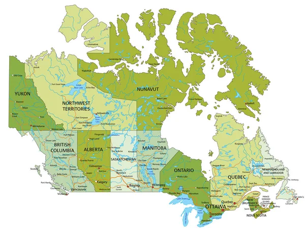 独立したレイヤーを持つ非常に詳細な編集可能な政治マップ カナダ — ストックベクタ