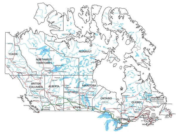 カナダの道路や高速道路の地図 ベクターイラスト — ストックベクタ