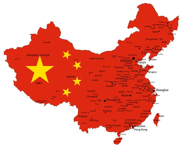 Chiny Bardzo Szczegółowa Mapa Polityczna Flagą Narodową — Wektor stockowy