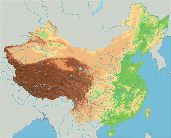 Υψηλή Λεπτομερής Κίνα Φυσικό Χάρτη — Διανυσματικό Αρχείο