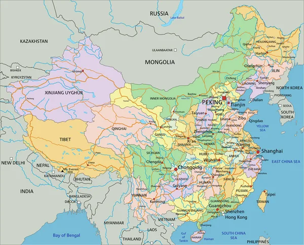 China Mapa Político Editável Altamente Detalhado Com Rotulagem —  Vetores de Stock