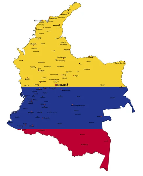 Colômbia Mapa Político Altamente Detalhado Com Bandeira Nacional Isolada Fundo — Vetor de Stock