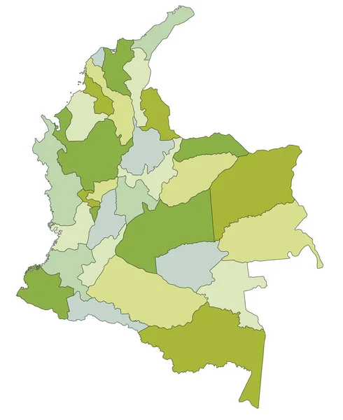 Bardzo Szczegółowa Edytowalna Mapa Polityczna Oddzielnymi Warstwami Kolumbia — Wektor stockowy