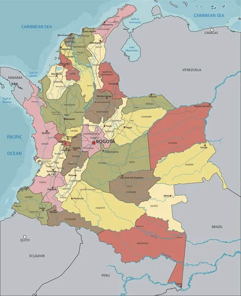 Colômbia Mapa Político Editável Altamente Detalhado Com Rotulagem — Vetor de Stock