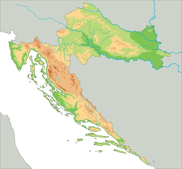 Yüksek Ayrıntılı Hırvatistan Fiziksel Haritası — Stok Vektör