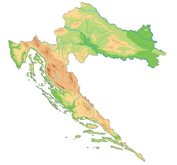 Hoch Detaillierte Physische Landkarte Kroatiens — Stockvektor