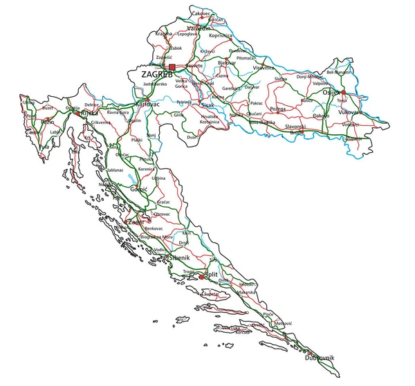 Wegen Wegenkaart Kroatië Vectorillustratie — Stockvector