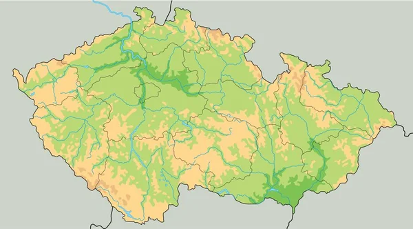 Alta Mappa Fisica Dettagliata Della Repubblica Ceca — Vettoriale Stock