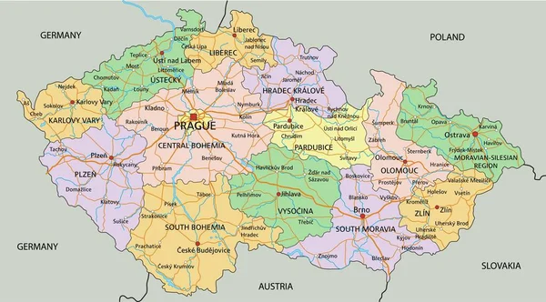 República Checa Mapa Político Editable Altamente Detallado Con Etiquetado — Archivo Imágenes Vectoriales