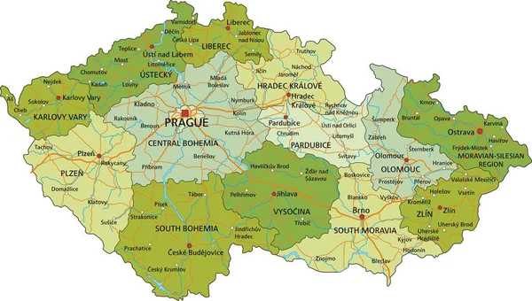 Mycket Detaljerad Redigerbar Politisk Karta Med Separerade Lager Republiken Tjeckien — Stock vektor