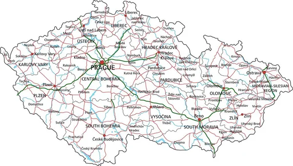 República Checa Road Highway Map Ilustração Vetorial —  Vetores de Stock