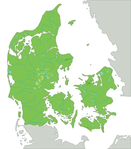 Mapa Físico Dinamarca Alto Detallado — Vector de stock