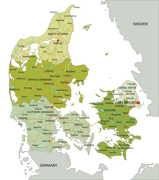 Mapa Político Editável Altamente Detalhado Com Camadas Separadas Dinamarca —  Vetores de Stock