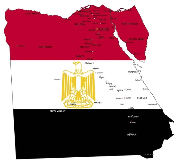 Egipto Mapa Político Altamente Detallado Con Bandera Nacional Aislada Sobre — Vector de stock