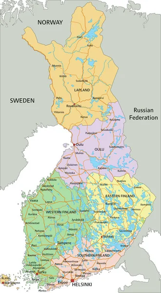 Finland Mycket Detaljerad Redigerbar Politisk Karta Med Märkning — Stock vektor