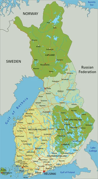 独立したレイヤーを持つ非常に詳細な編集可能な政治マップ フィンランド — ストックベクタ