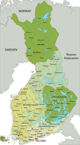 Высоко Детализированная Редактируемая Политическая Карта Разделенными Слоями Финляндия — стоковый вектор